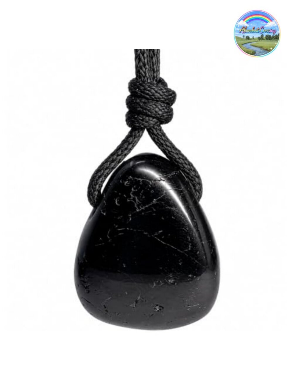Natural Black Tourmaline Pendant Necklace - Adjustable Wax Cotton Cord - Unisex